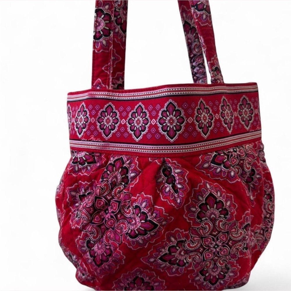 Vera Bradley Red Quilted Shoulder Bag with Pink Floral Pattern “Frankly Scarlet”